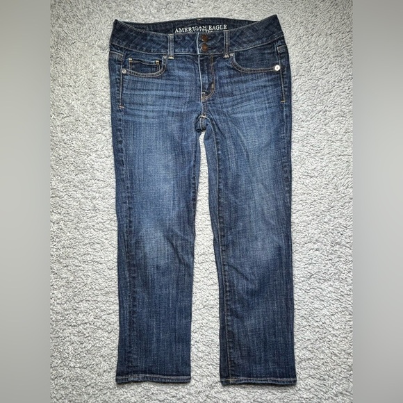 American Eagle Jeans Womens 4 Artist Crop Stretch Dark Wash Capri Pedal Pushers - Picture 1 of 4